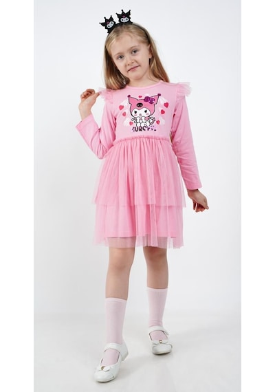 Kuromi Pembe Tül Detaylı Kız Çocuk Elbisesi Pembe Kuromi Pembe Tül Detaylı Kız Çocuk Elbisesi Pembe