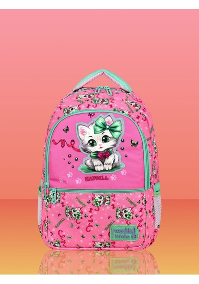 Waddell Lisanslı Çin Kedi Temalı, Sırt Destekli, Beslenme Çantalı, İlkokul Çantası 25301 Açık Pembe