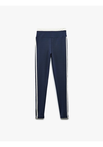 Koton Yüksek Bel Çizgili Slim Fit Spor Tayt Lacivert 5sak40262nk Lacivert