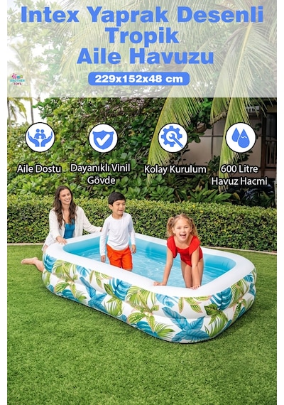 Intex Yaprak Desenli Şeffaf Havuz Aile Havuzu 229x152x48 Cm