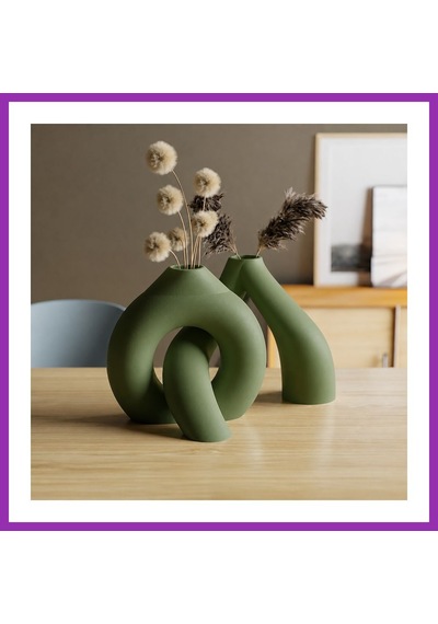 Bezos 3d Baskı Interlocking Vazo - İç İçe Geçen Dekoratif Vazo-yeşil Bty