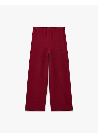 Koton Keten Görünümlü Beli Bağcıklı Cepli Düz Geniş Paça Pantolon Bordo 6sak40385pw