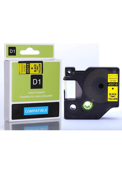 Dymo D1 Serisi Sari Etikete Siyah 45018 12Mmx7M