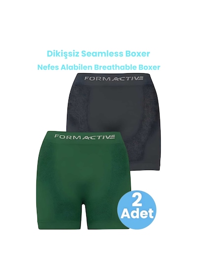 Uniquetrenders Erkek Dikişsiz/seamless Nefes Alabilen Boxer 2'li Set Füme - Yeşil