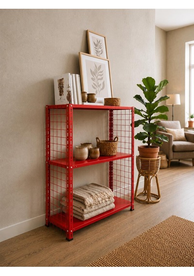 3 Katlı Renkli Tel Kafesli Dekoratif Çelik Raf - Çiçeklik Rafı, Ofis Rafı 0,70 Mm Siyah-59x93 Cm-50 Cm