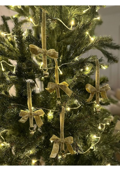Yılbaşı Simli Altın Gold Kadife Kurdeleli Zilli Zincir Lüks Noel Çam Ağacı Süsü 1 Adet