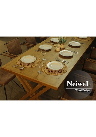 Neiwel Ken Doğal Ahşap Yemek Masası-100-280 Açık Ceviz