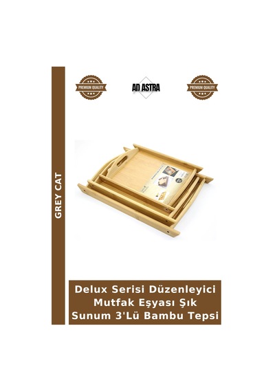 Delux Serisi Düzenleyici Mutfak Eşyası Şık Sunum 3'lü Bambu Tepsi Çok Renkli