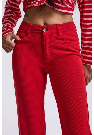 Kadın Kırmızı Flare Fit Velvet Kadife Kumaş Pantolon