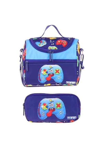 Kaukko Kids Erkek Çocuk Good Game Baskılı Lacivert - Kırmızı Thermo Beslenme Çantası Ve Kalemlik Seti - Setkk-l5390