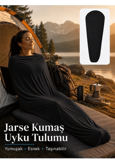 Beylini Kamp Uyku Tulumu Nefes Alır Jarse Esnek Kumaş Dayanıklı Taşıma Çantası Hediyeli Uyku Tulumu Konforlu Yıkanabilir Gezi Outdoor Av Balık Festival Siyah