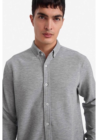 Defacto Regular Fıt Polo Yaka Penye Uzun Kollu Gömlek F9049ax26spgr210 Gri-gr210