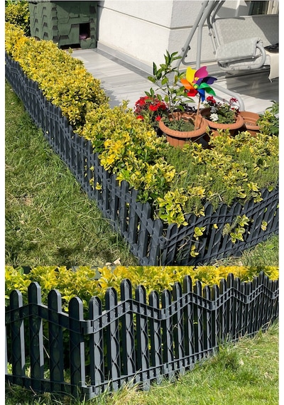 Dekoratif Plastik Bahçe ve Peyzaj Çiti 1 Adet Çit (Y: 50 CM / G: 55 CM) Toprak Ayaklı - Antrasit Gri