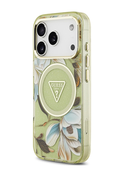 Apple Uyumlu iPhone 17 Pro Kılıf Guess Lisanslı M-safeli Simli Çiçek Desenli Metal Kamera Çerçeveli Kapak Yeşil Yeşil