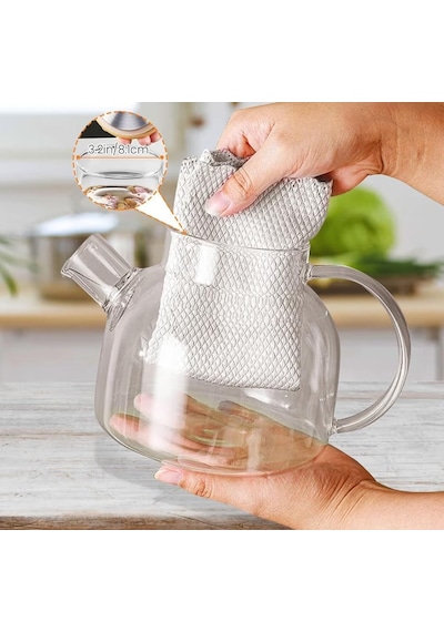 1000 Ml Bambu Kapaklı Isıya Dayanıklı Cam Demlik Cam Sürahi Şeffaf