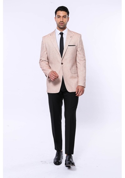 Wessi Kendinden Desenli Açık Sarı Slim Fit Ceket Sarı