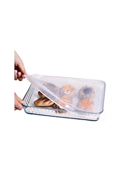 Thentech Yiyecek Muhafaza İçin Silikon Kapak 40x27cm Dikdörtgen Silikon Kapak Yiyecek Saklama Kapağı 2'li Beyaz