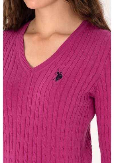 U.S. Polo Assn. Kadın Pembe V Yaka Basic Kazak 50313625-VR252