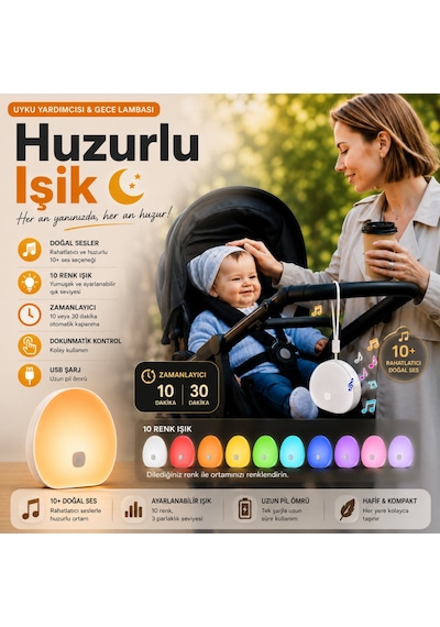Coofbe Beyaz Gürültü Cihazı Bebek Uyku Arkadaşı Gece Lambası Kolik Sesi 10 Doğal Ses Uyku Yardımcısı