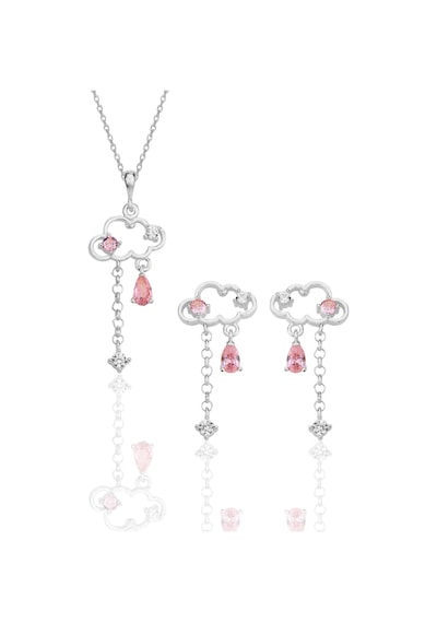 Gümüş Rodyumlu Pembe Zirkon Taşlı Bulut Kolye Ve Küpe İkili Set Barcode Beyaz