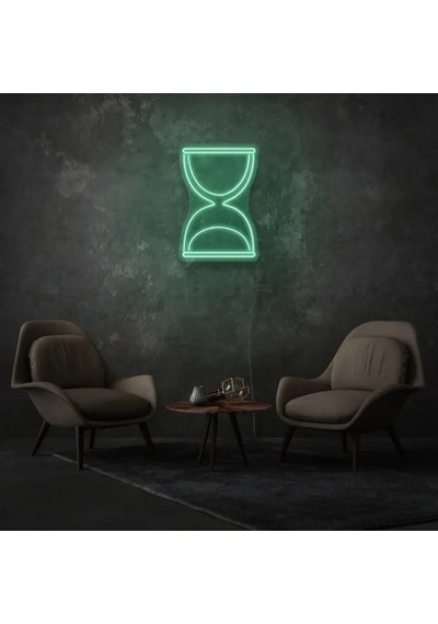 Kum Saati Figürlü Neon Tabela Yeşil