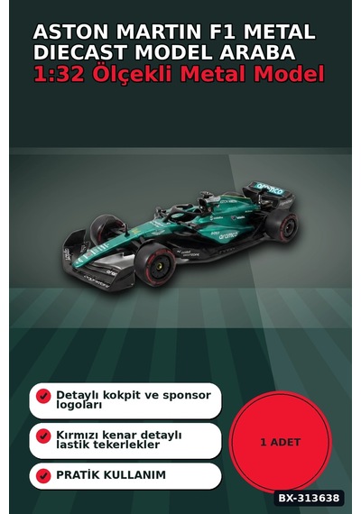 1:32 Aston Martin F1 Metal Diecast Model Araba - Çek Bırak Oyuncak, Koleksiyon Bx-313638
