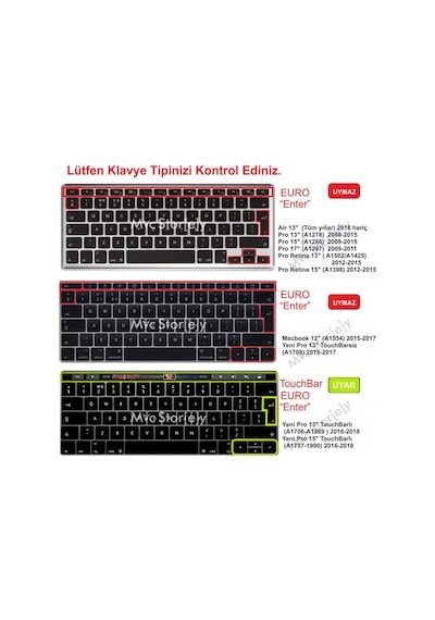 Apple Uyumlu MacBook Pro Touchbar Klavye Koruyucu 13Inc 15Inc Türkçe R.Powder Mavi Pembe