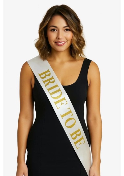 Magicool Beyaz Saten Üzerine Kalın Altın Yazılı Bride To Be Kuşağı 10 Cm Genişlik