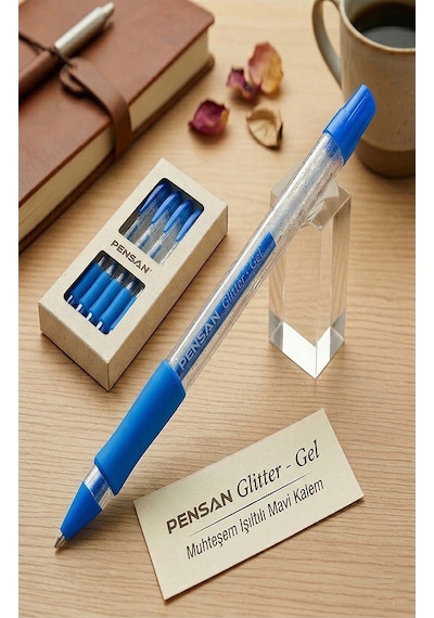 Simli Jel Kalem 1.0mm 1 Adet Uç Akıcı Yazım Pensan Simli Jel Kalem Tükenmez Simli Kalem Simli Pilot Kalem Canlı Renkler Mavi