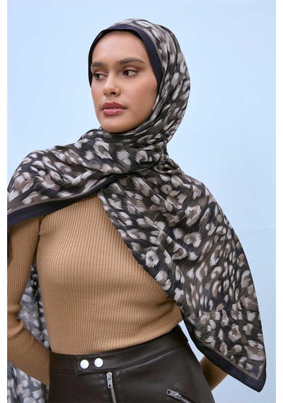 Silk Home Eco Viscose Leopar Desen Şal 6001 Gri-siyah-vizon