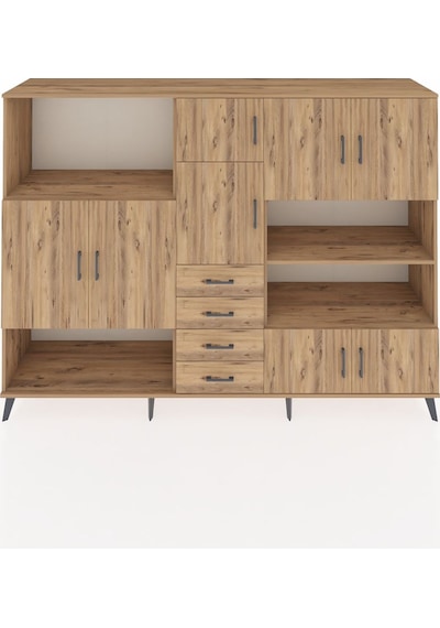 Hyperion Dolap 9 Raflı 4 Çekmeceli 8 Kapaklı 220x44x163 Çam-çam Çam-çam