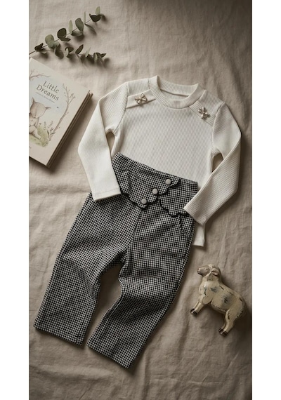 Mutlu Bebe Kız Çocuk Bayramlık Şık Takım Uzun Kollu Triko Üst Ve Ekose Pantolon 2 Li Kombin Beyaz Mutlu Bebe Kız Çocuk Bayramlık Şık Takım Uzun Kollu Triko Üst Ve Ekose Pantolon 2 Li Kombin Beyaz