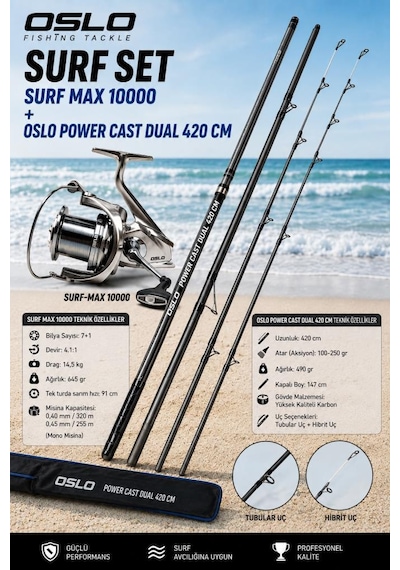 Oslo Power Cast Dual 420cm 100-250gr Oslo Surf Max 10000 Surf Olta Seti