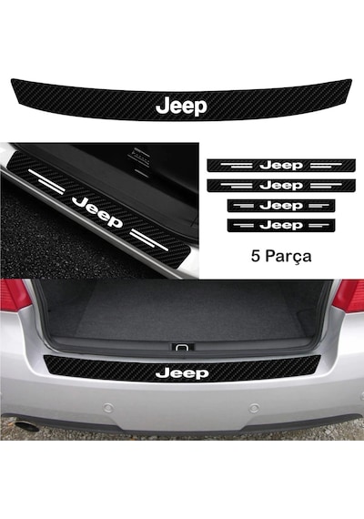 Jeep Commander İçin Uyumlu Aksesuar Oto Bağaj Ve Kapı Eşiği Sticker Set Karbon