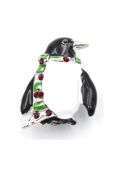 Penguen Broş - Beyaz Beyaz