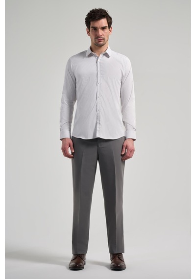 İmza Beyaz Uzun Kol Desen Yarım İtalyan Yaka Cepsiz Esnek Classic Slim Fit Gömlek 1004245218 Beyaz