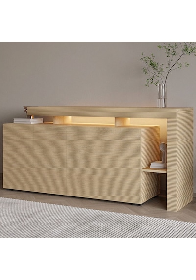 İnarch Dizayn Beliz Led Işıklı Modern Konsol 170 Cm, 4 Kapaklı Ve İç Raflı Depolama, Şık Tasarım Sıcak Meşe İnarch Dizayn Beliz Led Işıklı Modern Konsol 170 Cm, 4 Kapaklı Ve İç Raflı Depolama, Şık Tasarım Sıcak Meşe
