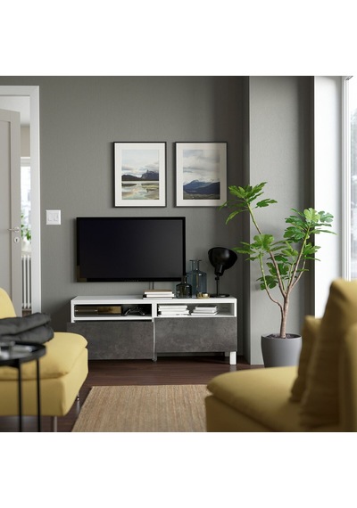 Tv Sehpası, Beyaz-koyu Gri, 120x42x48 Cm, Kallvıken, Çıt Çıt Raylı Gri Tv Sehpası, Beyaz-koyu Gri, 120x42x48 Cm, Kallvıken, Çıt Çıt Raylı Gri