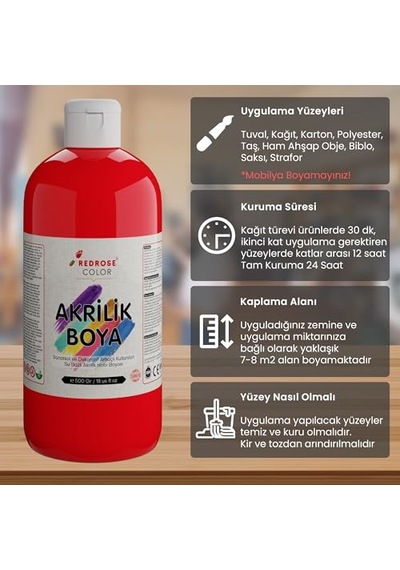 Kırmızı Akrilik Boya 500gr 0,15 L