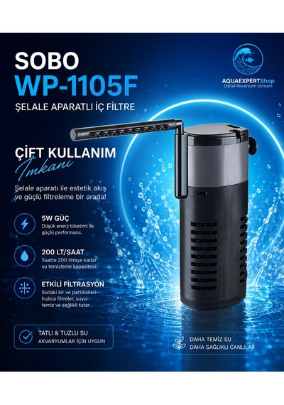 Sobo Wp-1105f Şelale Aparatlı İç Filtre - Çift Kullanım İmkanı - 5w 200 Lt/saat