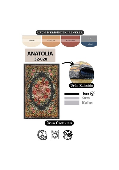 Çam Halı Anatolia 32-028 Karabağ Halısı Desenli Dokuma Tabanlı Yıkanabilir Şönil Salon Ve Oda Halısı Multi 6