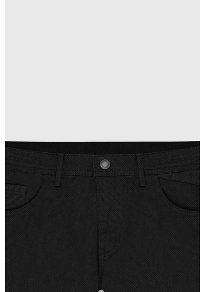 AC&Co / Altınyıldız Classics Erkek Sıyah Slim Fit Dar Kesim Pamuklu Esnek Armürlü 5 Cep Pantolon Siyah