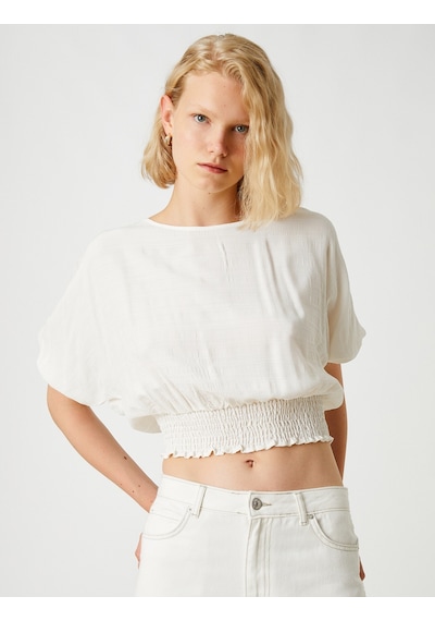 Koton Crop Bluz Beli Lastikli Kırık Beyaz 2sak60170cw 2SAK60170CW001 Ekru