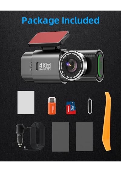 Wifi Dashcam Araç Ön Arka, 4k+1080p, Araç Kamerası, 64g Sd Kartlı Uygulama Kontrolü Araç Kamerası, 170 +140