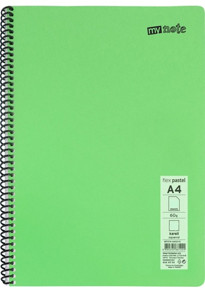 Defter Okul Defteri Spiralli Telli Pp Kapak A4 - 2 Adet Farklı Renklerde - 60 Sayfa Çizgili 2 Adet Çok Renkli