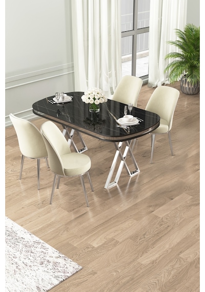 Canisa Lai Serisi 90x168 Lak Panel Sonata Masa Ve 4 Krem Sandalye Krom Kaplama Ayak Sonata Masa Krem Sandalye Ayaklar Krom Canisa Lai Serisi 90x168 Lak Panel Sonata Masa Ve 4 Krem Sandalye Krom Kaplama Ayak Sonata Masa Krem Sandalye Ayaklar Krom