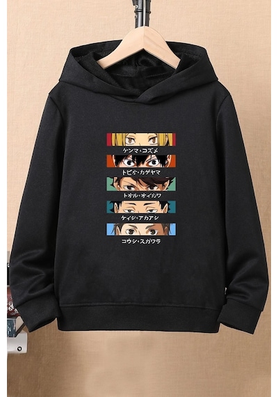 Uyguntarz Unisex Cosplay Haikyuu Baskılı Sweatshirt siyah