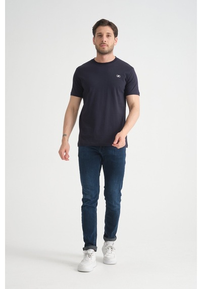 Shooter Sportwear Shooter Erkek T-shirt Nefes Alabilen Esnek Pamuklu Kumaş Regular Kalıp Minimal Logolu Lacivert