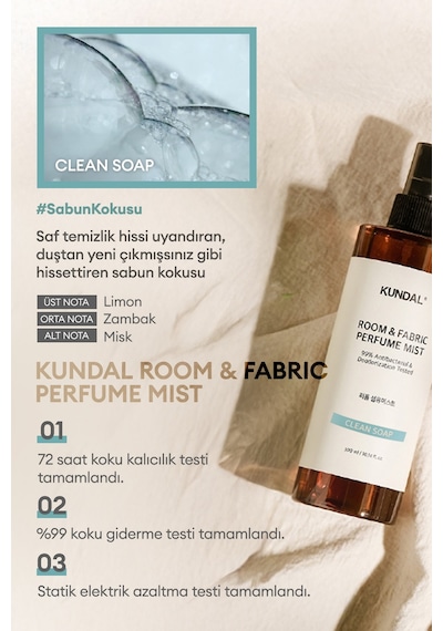 Oda Ve Kumaş Kokusu Kundal Room & Fabric Perfume Mist Clean Soap 300 Ml Sabun