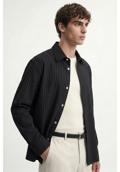 Antioch Relaxed Fit Çizgili Erkek Gömlek Siyah